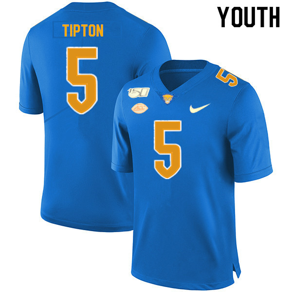 2019 Youth #5 Tre Tipton Pitt Panthers College Football Jerseys Sale-Royal - Click Image to Close